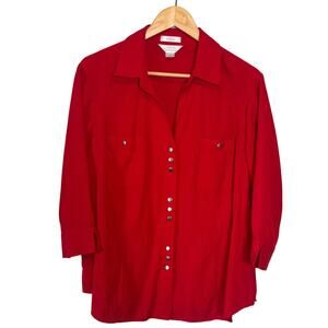 CJ Banks Red Rayon Stretch Snap Front Shirt Jacket 1X Elevated Utility Shacket